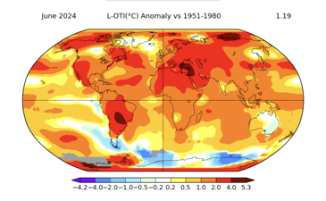 A heat map, showing the increasing temperatures across the globe. Image source: NASA GISS